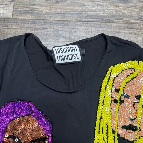 Discount Universe Black Graphic T-Shirt Dress with Colorful Sequin Faces - Picture 2 of 11